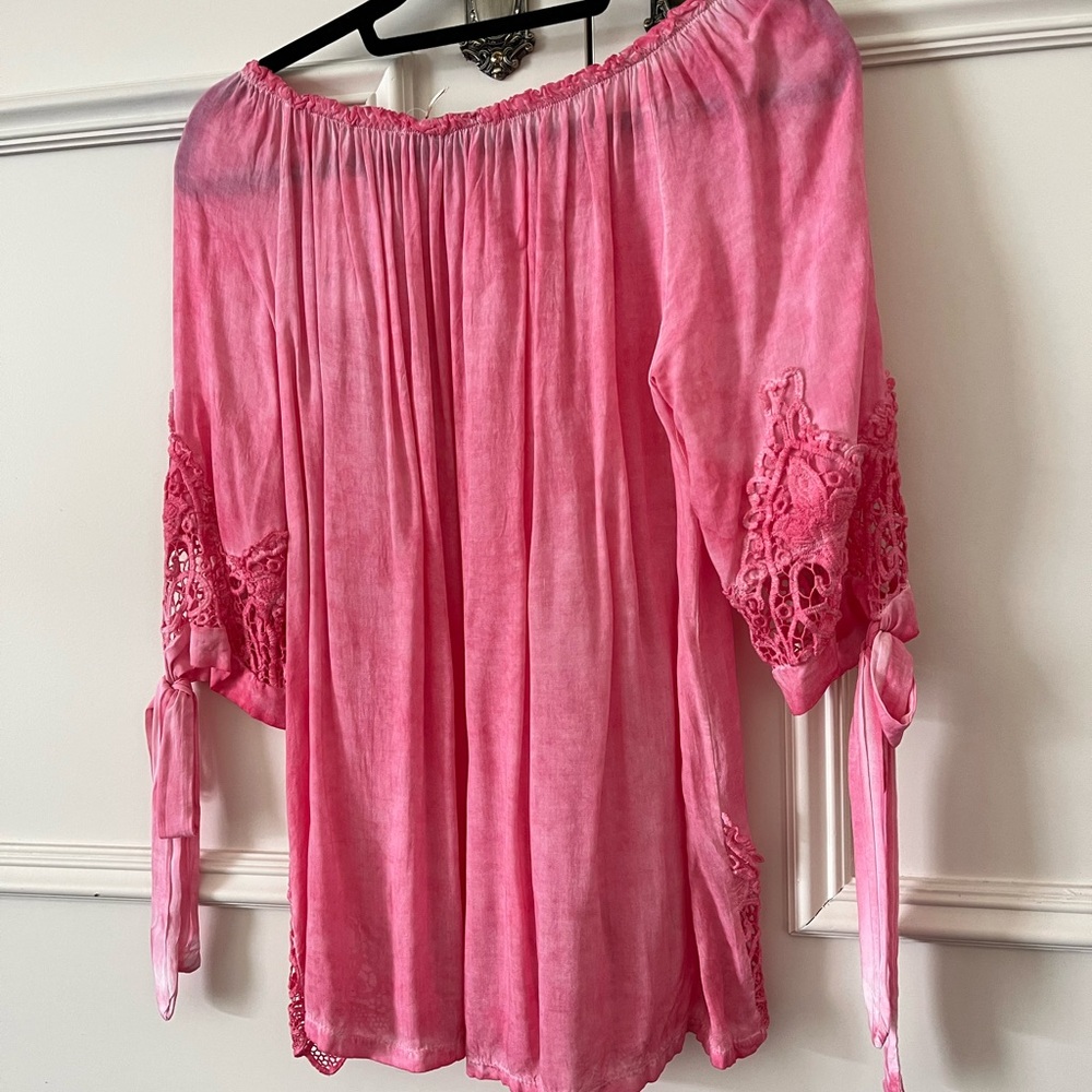 Pink Lace Trim Off-Shoulder Top - Picture 4 of 6